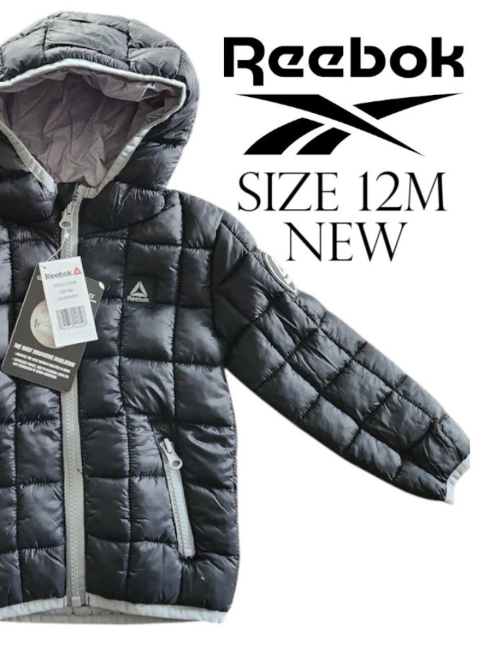 Reebok 12M Black Puffer Jacket Zipper 12 months NEW Christmas Gift Stocking Stuf